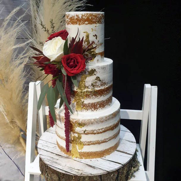 Sparkling Glitters On Cake With Red Flowers Wedding