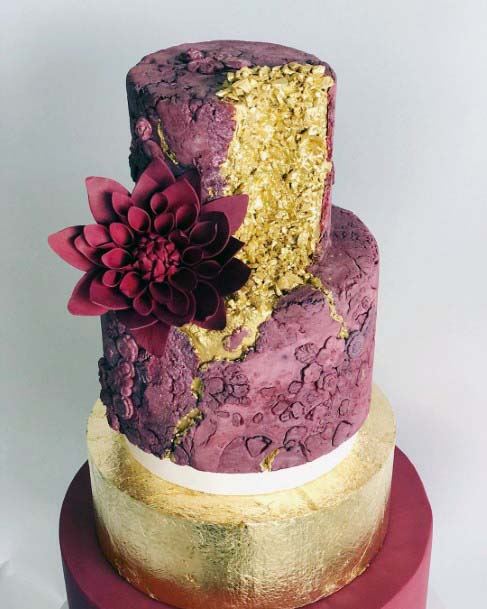 Sparkling Gold And Burgundy Cake Wedding Decorations