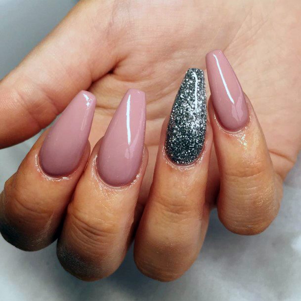 Sparkling Grey And Blush Pink Nails For Women