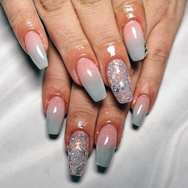 Sparkling Grey Ombre Nails