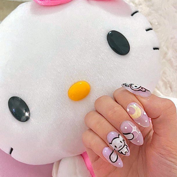 Sparkling Hello Kitty Nails With New Moon