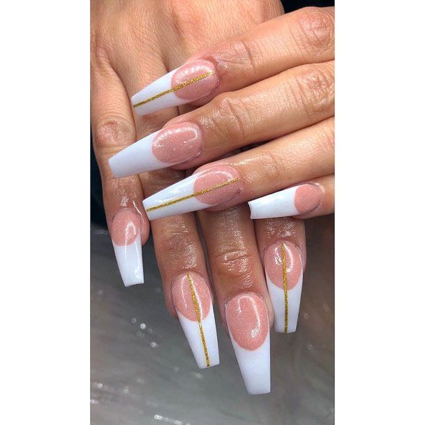 Sparkling Lines Art On White Gel Nails For Women