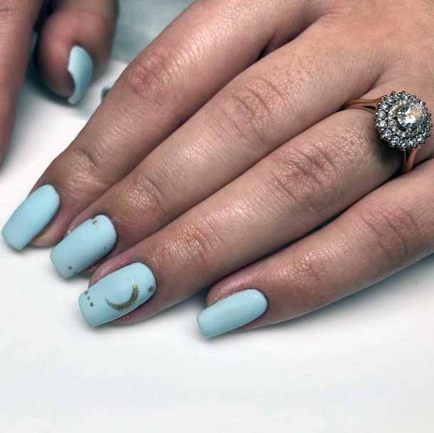 Sparkling New Moon On Light Blue Nails Women