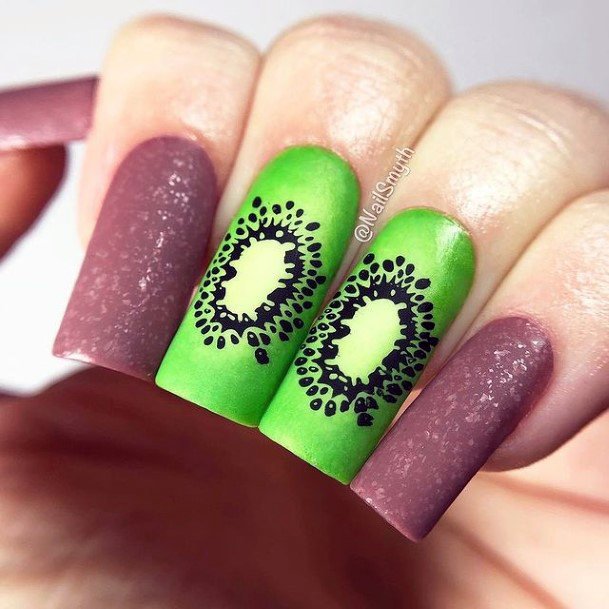 Sparkling Purple And Kiwi Nails Women