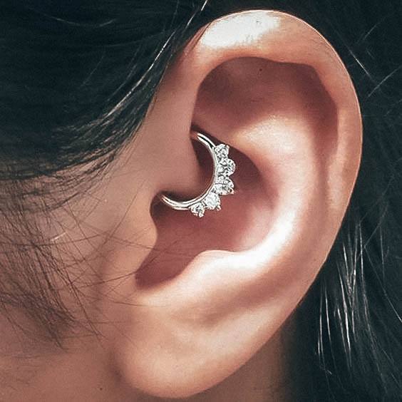 Sparkling Shiny Cute Multi Diamond Daith Hoop Ear Piercing Ideas For Women