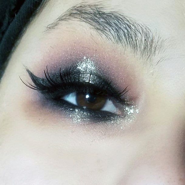 Sparkling Silver On Black Eyeshadow Art For Women