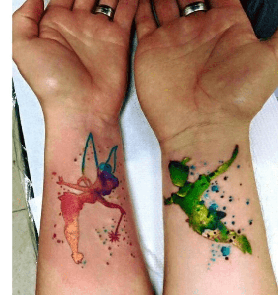 Sparkling Tinker Bell Tattoo For Couples Wrists