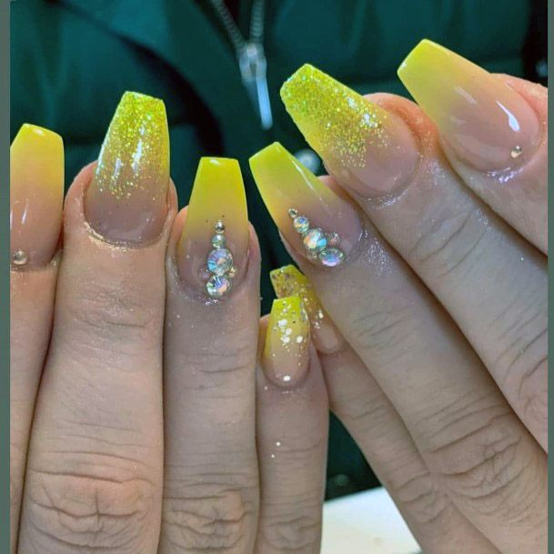 Sparkling Yellow Ombre Nails Women