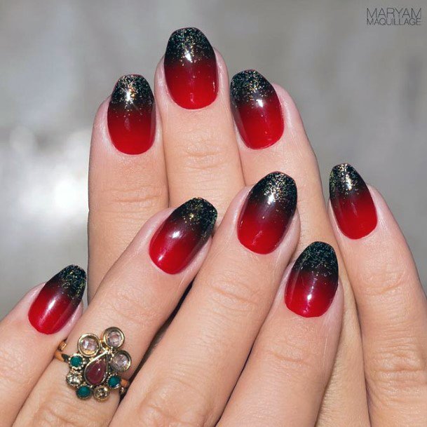 Sparkly Black And Red Fall Ombre Nails Design For Lovely Girls