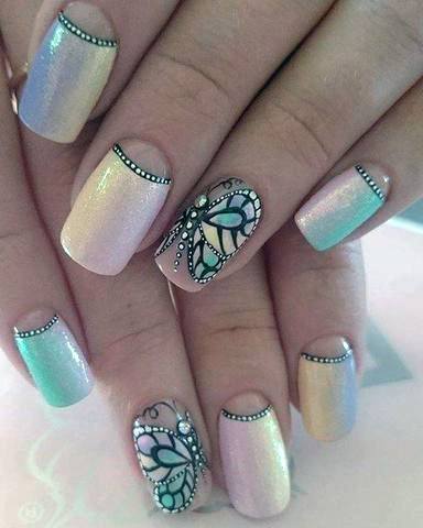 Sparkly Blue Butterfly Nails Women