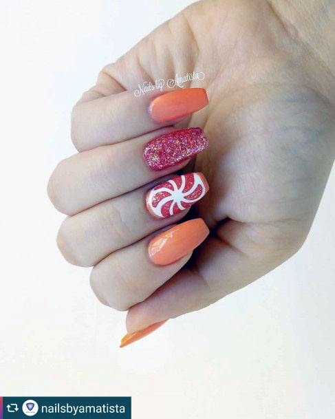 Sparkly Dazzling Two Tone Grapefruit Citrus Nail Inspiration For Ladies