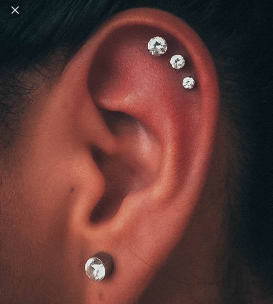 Sparkly Large White Diamon Triple Helix And Lope Ear Piercing Design Ideas For Girls