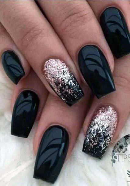 Sparkly Silver Glitter On Stunning Black Nails Fall Ideas