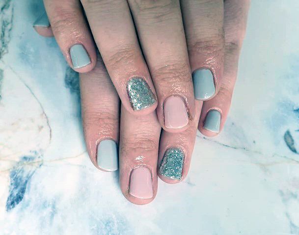 Sparkly Silver Pink And Grey Nails For Women