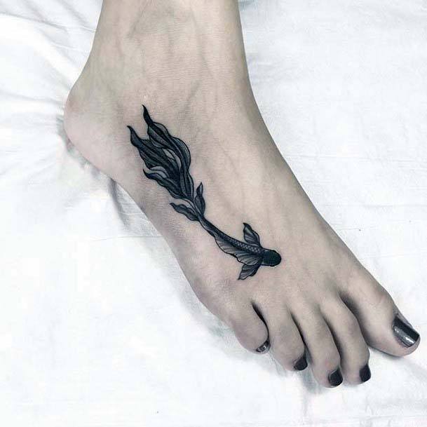 Special Black Sea Creature Tattoo Womens Foot