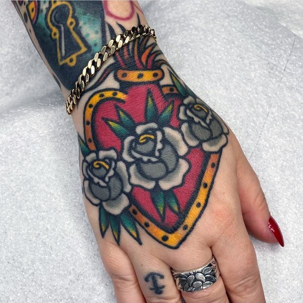 Special Floral Traditional Tattoo Womens Hands