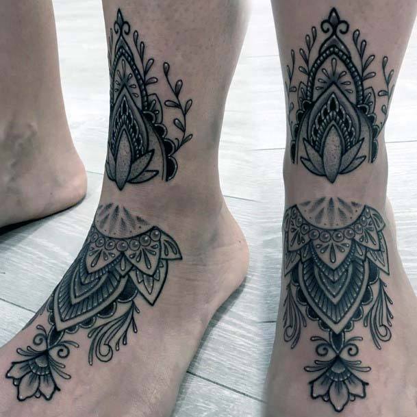 Spectacular Black Design Tattoo Womens Ankles