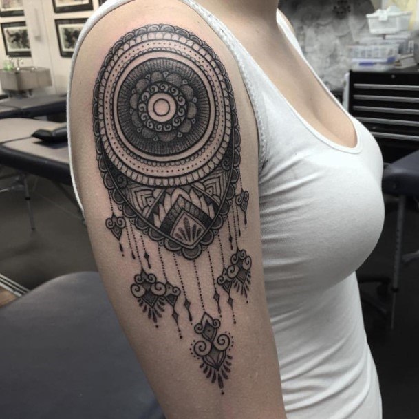 Spectacular Black Dream Catcher Tattoo Womens Arms