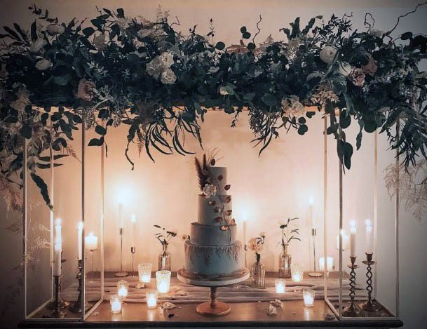 Spectacular Candle Lit Desert Table Delectable Wedding Cake Gorgeous Hanging Greenery Floral Ideas