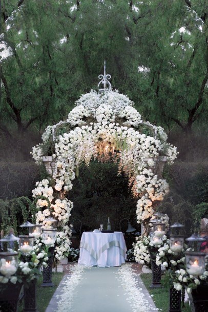 Spectacular Fairy Tale Wedding Arbor Stunning White Florishing Blooms Decoration Inspiration