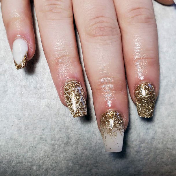 Spectacular Gold And White Nails