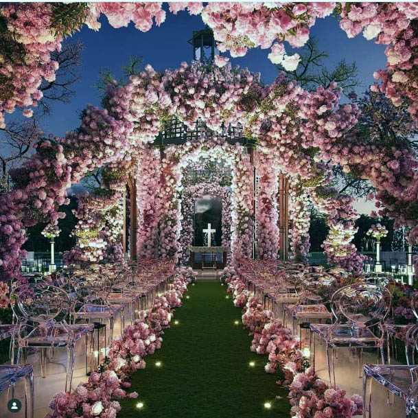 Spectacular Pink Florishing Arbor Wedding Aisle Inspiratiopnal Decor