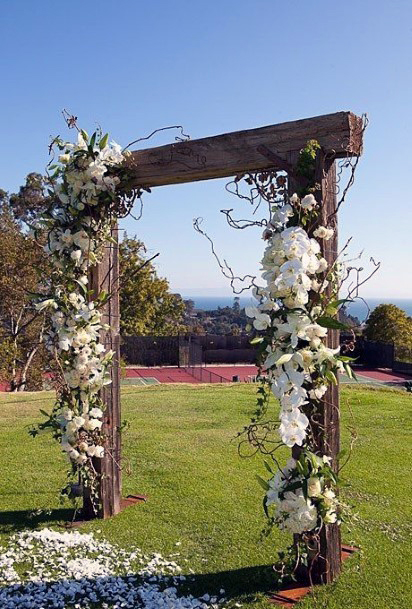 Spectacular White Blooms Wood Arbor Wedding Backdrop Ideas