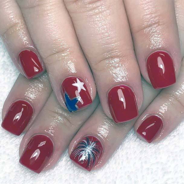 Spider And Dark Red 4th Of July Nails