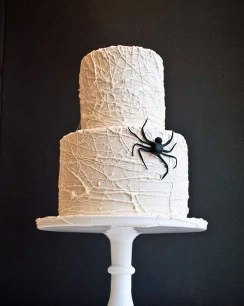 Spider On White Halloween Wedding Cake