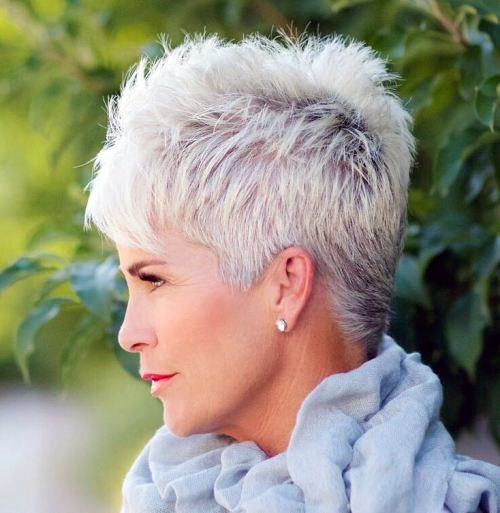 Spiky Natural Grey Pixie Short Haircuts For Women Over 50