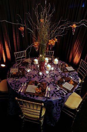 Spine Chilling Magnificent Purple Table Cloth White Candle Tree Branch Table Topper For Halloween Wedding Ideas