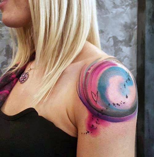 Spiral Colored Tattoo Womens Shoulders