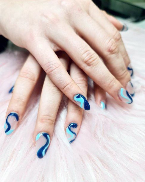 Spiral Dark Blue And Green Water Nails Women