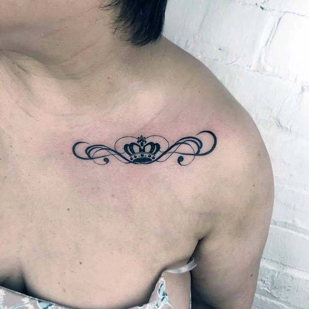 Spiral Design And Crown Tattoo Womens Shoulder