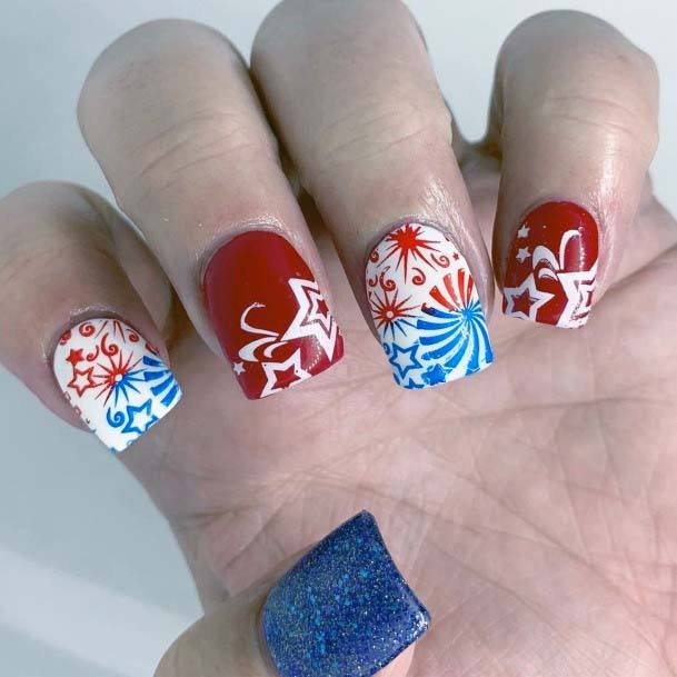 Spirals And Stars 4th Of July Nails