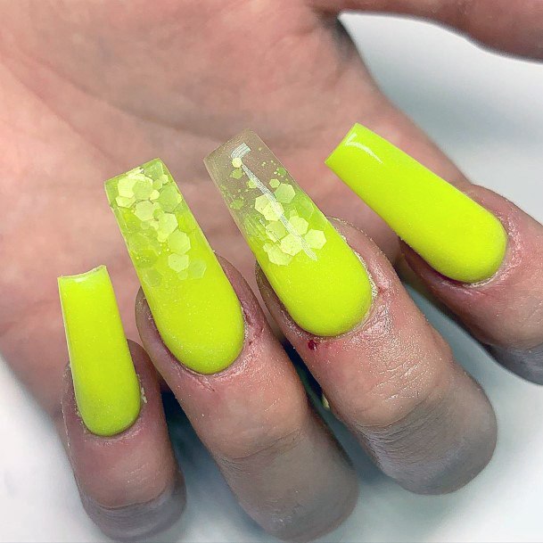 Splashy Neon Yellow Nails Women