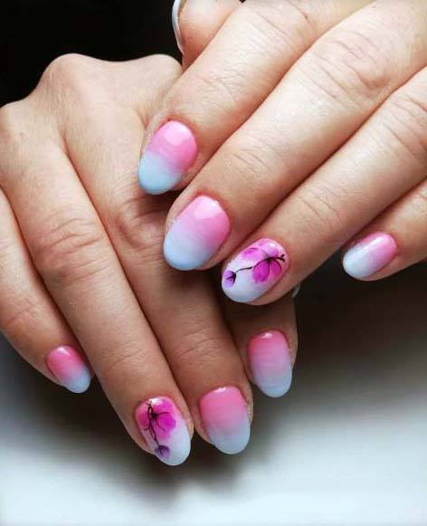 Sponged Floral Summer Nail Design