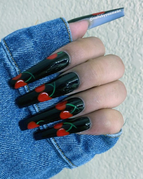 Spooky Black And Cherry Red Nails Women