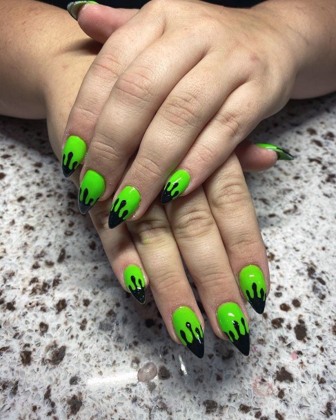 Spooky Black On Lime Green Nails