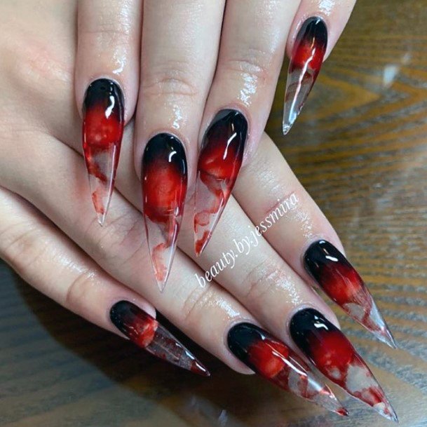 Spooky Bloody Red And Black Halloween Fall Ombre Nails Design For Women
