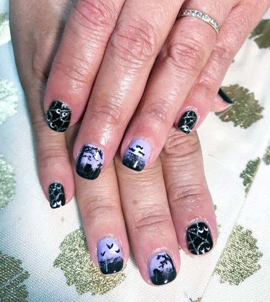 Spooky Cute Trendy Halloween Bat Nail Design For Women