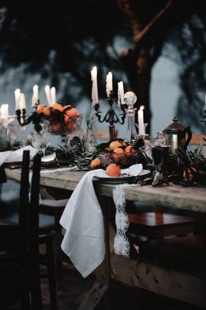 Spooky Fall Halloween Table Decoration Ideas For Wedding Pumpkins White Candles