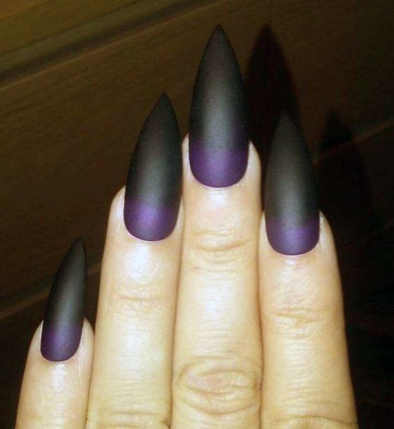 Spooky Fall Ombre Black And Purple Nail Design For Ladies