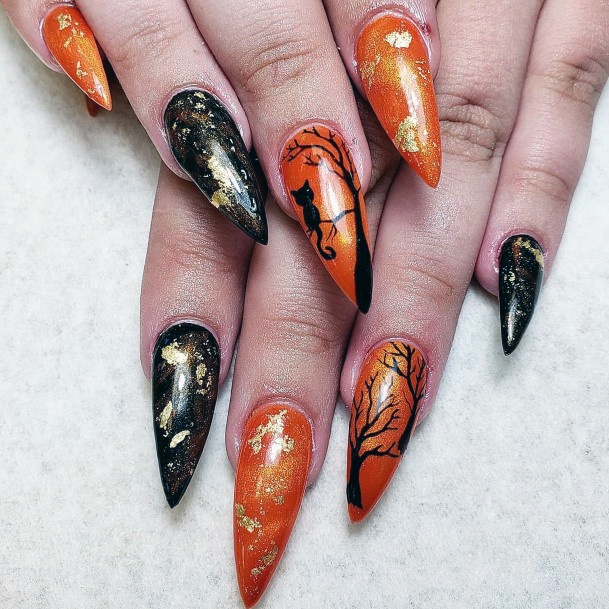 Spooky Orange And Black Halloween Nails Creepy Design Ideas For Women