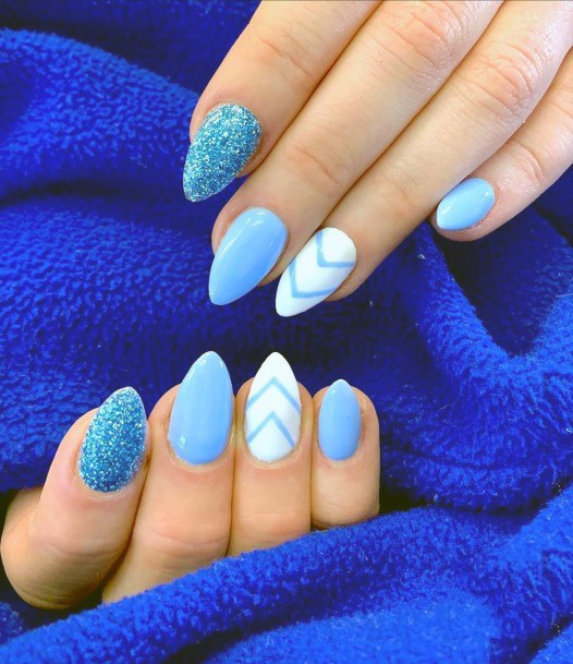 Sporty Blue And White Nails Women