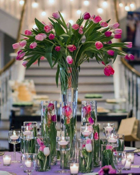 Spring Inspired Pink Tulip Wedding Centerpiece Ideas