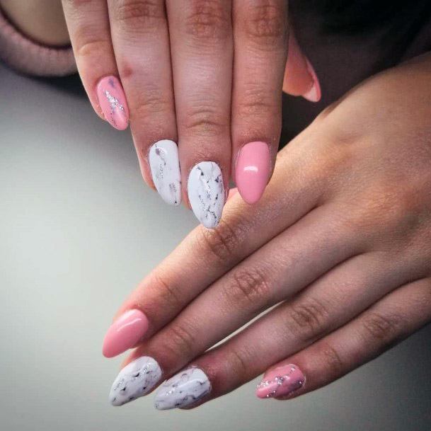 Spring Nails For Women Marble Pink