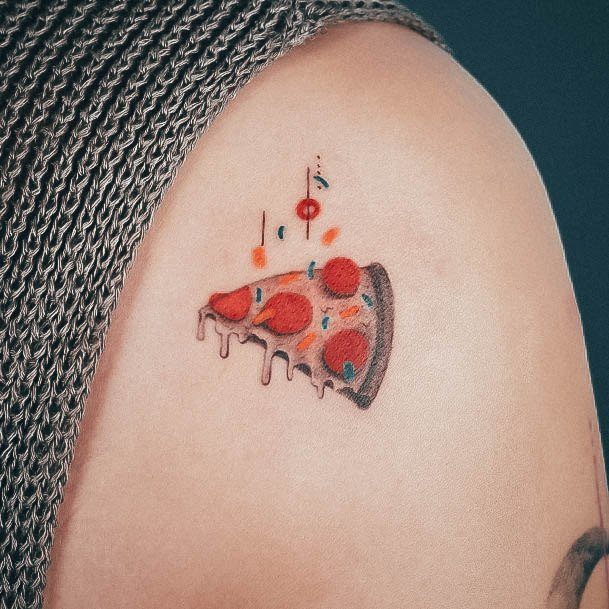 Sprinkles Fine Line Shoulder Small Decorative Pizza Tattoo On Female