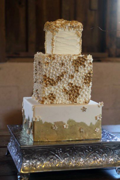 Square Based Gold Wedding Cakes