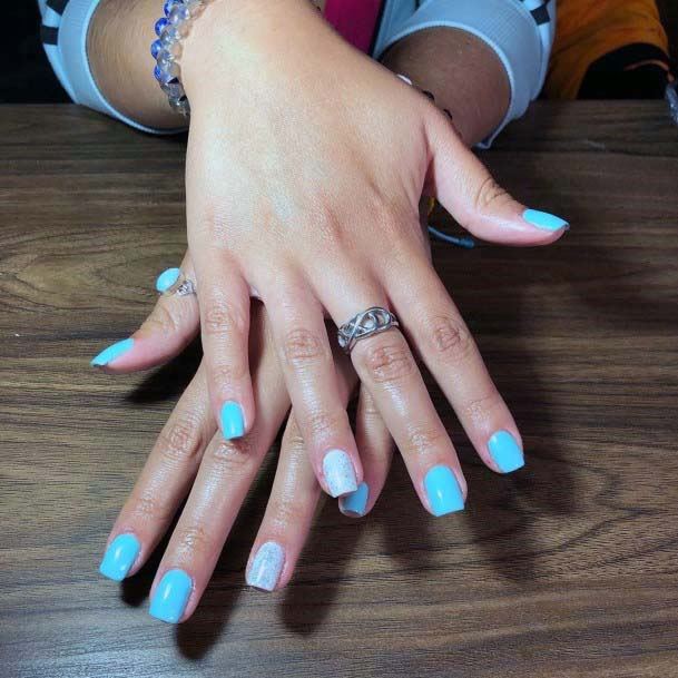 Square Bright Blue And White Nails For Women